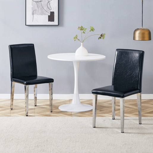Conjunto de 2 cadeiras de jantar - design minimalista em couro sintético PU com pernas metálicas - preto e prateado