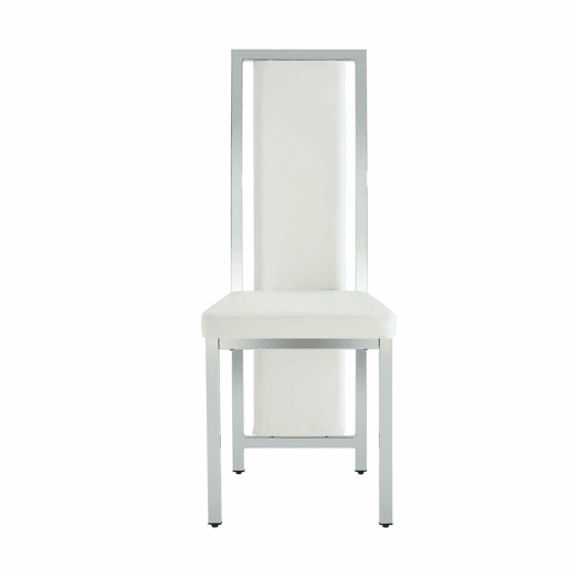 Cadeiras de sala de jantar 4 unidades 109 cm - design minimalista europeu, estofadas em couro sintético PU com estrutura metálica brilhante - branco e prata