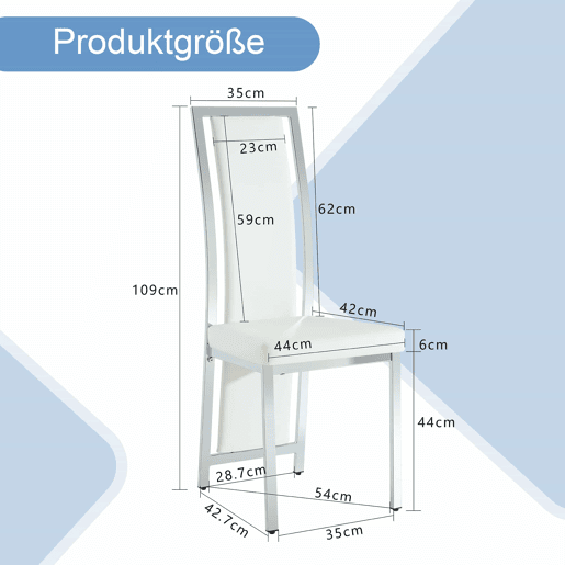 Cadeiras de sala de jantar 4 unidades 109 cm - design minimalista europeu, estofadas em couro sintético PU com estrutura metálica brilhante - branco e prata