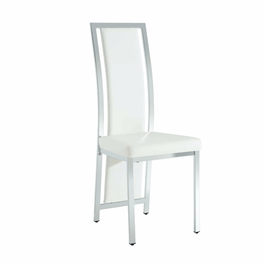 Cadeiras de sala de jantar 4 unidades 109 cm - design minimalista europeu, estofadas em couro sintético PU com estrutura metálica brilhante - branco e prata