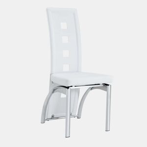 Cadeiras de sala de jantar 2 peças - Design europeu com padrão perfurado, PU branco + pernas metálicas prateadas - Branco+Prateado
