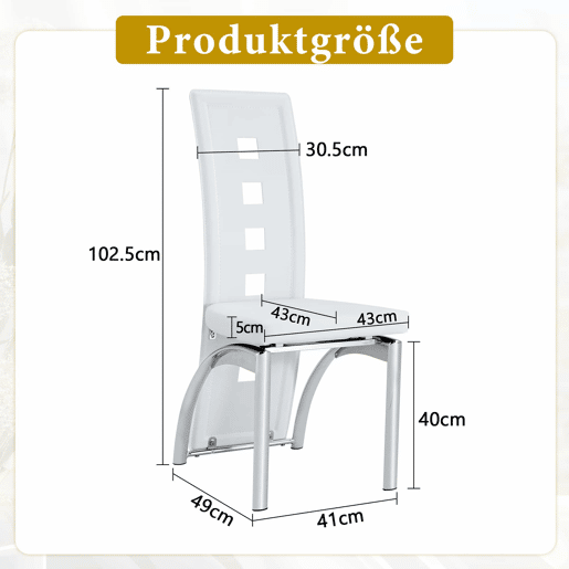 Cadeiras de sala de jantar 2 peças - Design europeu com padrão perfurado, PU branco + pernas metálicas prateadas - Branco+Prateado