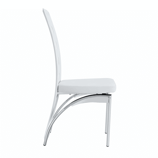 Cadeiras de sala de jantar 2 peças - Design europeu com padrão perfurado, PU branco + pernas metálicas prateadas - Branco+Prateado