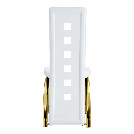 Cadeiras de sala de jantar 2 peças - design europeu com padrão perfurado, couro PU branco mate + pernas metálicas douradas - Branco+Dourado