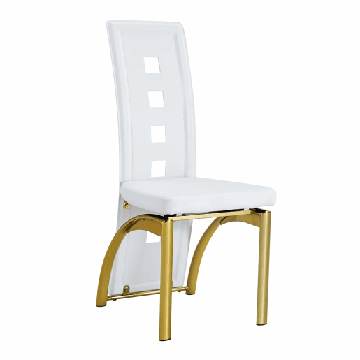 Cadeiras de sala de jantar 2 peças - design europeu com padrão perfurado, couro PU branco mate + pernas metálicas douradas - Branco+Dourado