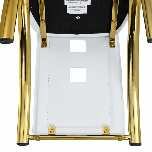 Cadeiras de sala de jantar 2 peças - design europeu com padrão perfurado, couro PU branco mate + pernas metálicas douradas - Branco+Dourado