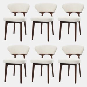 Conjunto de 6 cadeiras de jantar - madeira maciça, confortáveis e respiráveis, estilo moderno, chenille - bege claro