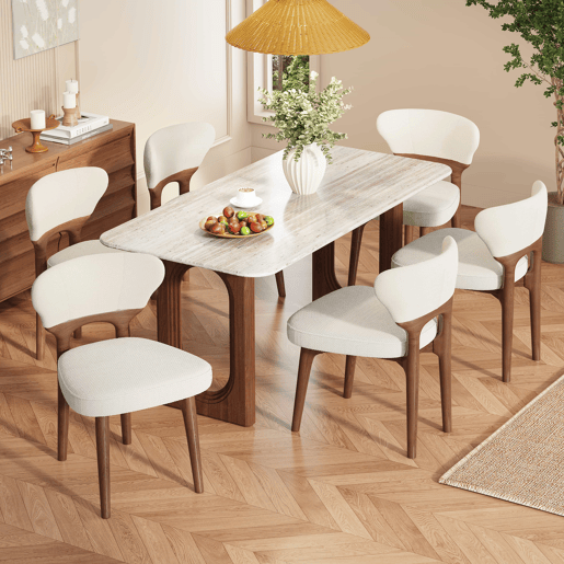 Conjunto de 6 cadeiras de jantar - madeira maciça, confortáveis e respiráveis, estilo moderno, chenille - bege claro
