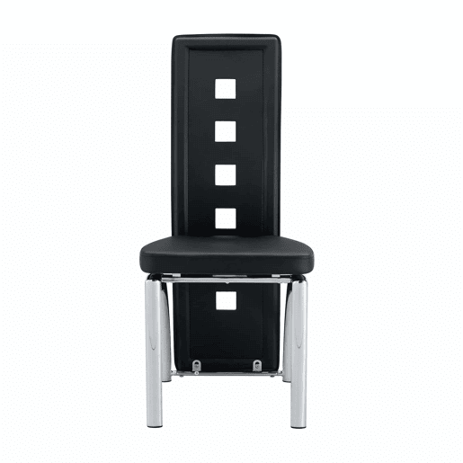 Cadeiras de sala de jantar 2 peças - design europeu com padrão perfurado, PU preto + pernas metálicas prateadas - Preto+Prata