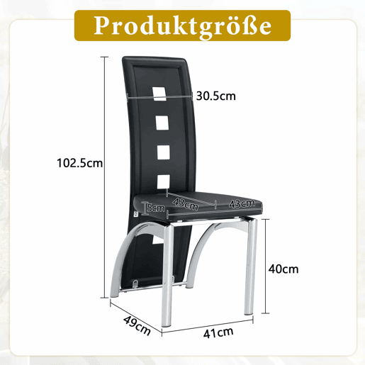 Cadeiras de sala de jantar 2 peças - design europeu com padrão perfurado, PU preto + pernas metálicas prateadas - Preto+Prata