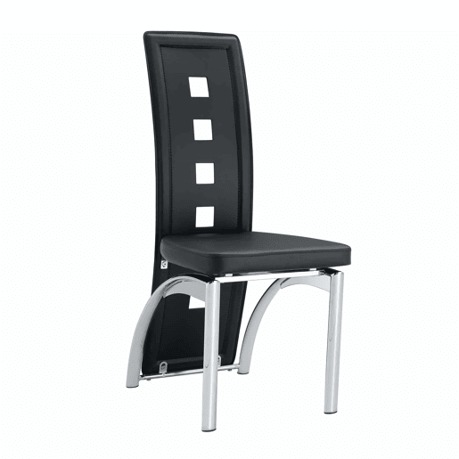 Cadeiras de sala de jantar 2 peças - design europeu com padrão perfurado, PU preto + pernas metálicas prateadas - Preto+Prata