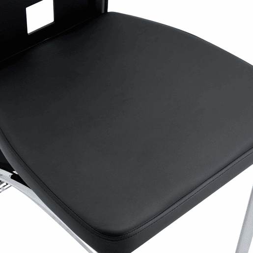 Cadeiras de sala de jantar 2 peças - design europeu com padrão perfurado, PU preto + pernas metálicas prateadas - Preto+Prata