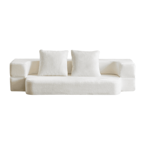 Sofá-cama de 2 lugares - design moderno, convertível, pronto a usar, fácil de transportar - branco