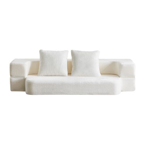 Sofá cama 2 plazas - diseño moderno, convertible, sin montaje, fácil de transportar - blanco