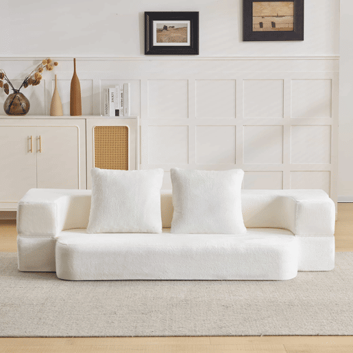 Sofá-cama de 2 lugares - design moderno, convertível, pronto a usar, fácil de transportar - branco