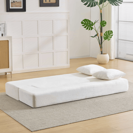 Sofá-cama de 2 lugares - design moderno, convertível, pronto a usar, fácil de transportar - branco