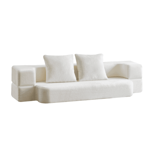 Sofá-cama de 2 lugares - design moderno, convertível, pronto a usar, fácil de transportar - branco