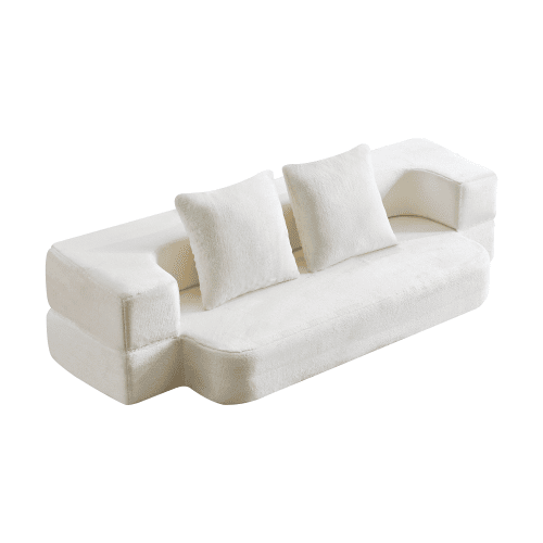 Sofá-cama de 2 lugares - design moderno, convertível, pronto a usar, fácil de transportar - branco