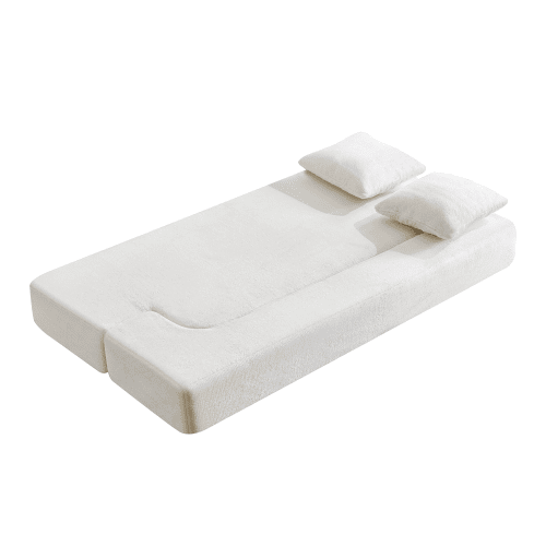 Sofá-cama de 2 lugares - design moderno, convertível, pronto a usar, fácil de transportar - branco