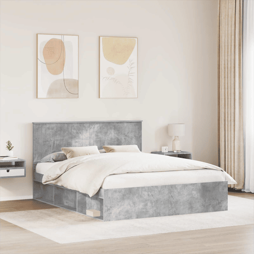 Estrutura de Cama de casal para adultos com cabeceira Concreto 160 x 200 cm