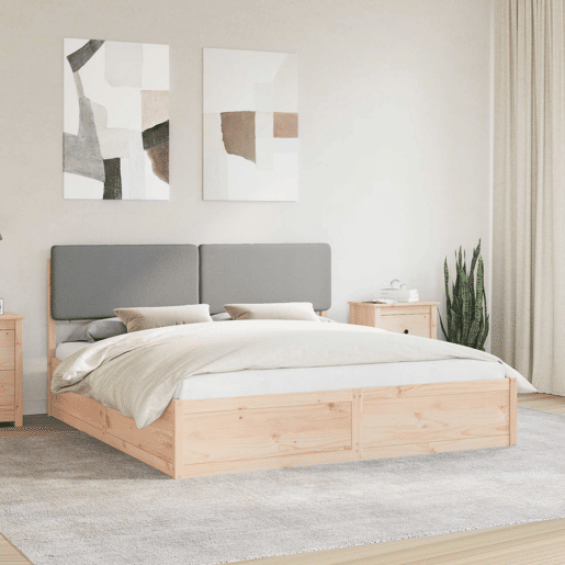 Estrutura de Cama de casal moderno com Cabeceira Estofada Cinzento-claro