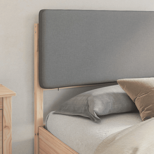 Estrutura de Cama de casal moderno com Cabeceira Estofada Cinzento-claro
