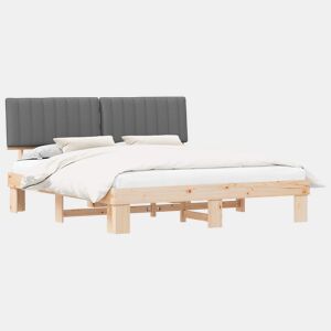 Estrutura de Cama de casal moderno com Cabeceira Estofada Cinzento-claro
