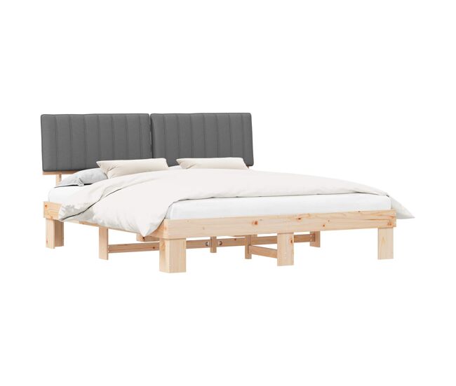 Estructura de cama matrimonial estilo con cabecera tapizada gris claro