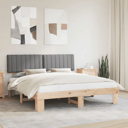 Estrutura de Cama de casal moderno com Cabeceira Estofada Cinzento-claro