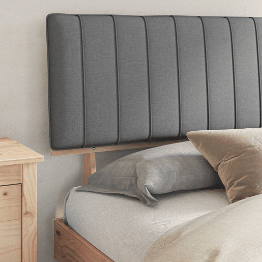 Estrutura de Cama de casal moderno com Cabeceira Estofada Cinzento-claro