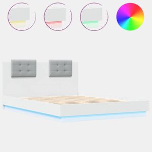 Estrutura de Cama de casal para adultos c cabeceira e luzes LED 150x200 cm branco