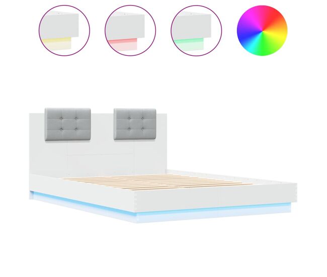 Estructura de cama doble matrimonial con cabecero y luces led blanco 150x200 cm