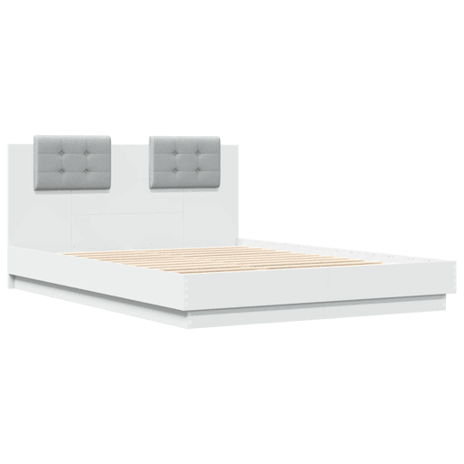 Estrutura de Cama de casal para adultos c cabeceira e luzes LED 150x200 cm branco