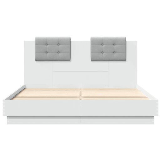 Estrutura de Cama de casal para adultos c cabeceira e luzes LED 150x200 cm branco