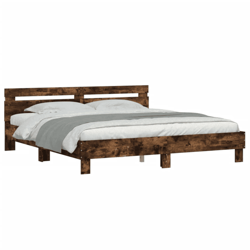 Estrutura Cama de casal simple c cabeceiraluzes LED 160x200cm carvalho fumado