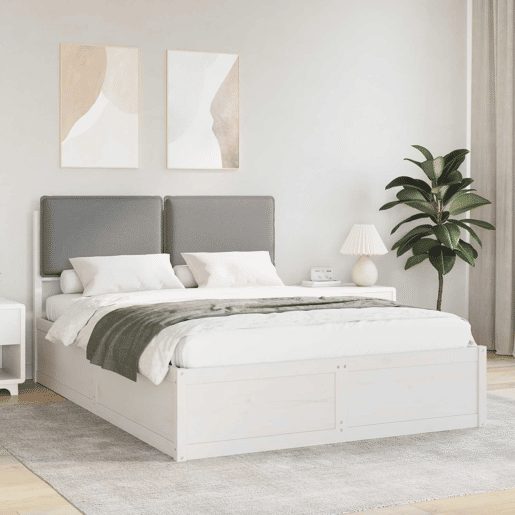 Estrutura de Cama de casal moderno com Cabeceira Estofada Cinzento-claro