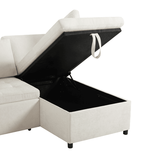 Sofá L moderno de 3 lugares - sofá-cama extensível com arrumação, porta USB e 2 almofadas - Bege