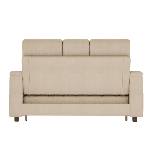 Sofá-cama de 2 lugares - Com arrumação, encosto ajustável, almofadas e apoios de braços, bege Sofá-cama de 2 lugares - Com arrumação, encosto ajustável, almofadas e apoios de braços, bege