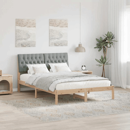 Estrutura de Cama de casal moderno com Cabeceira Estofada Castanho 150 x 200 cm