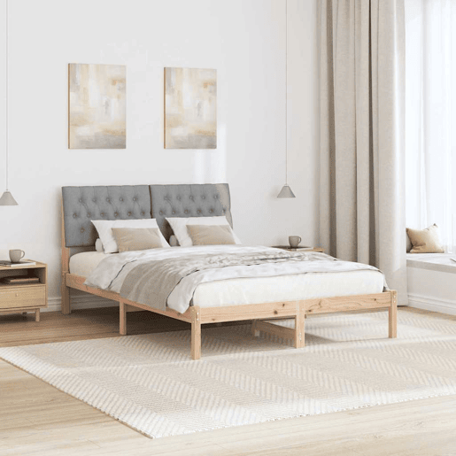 Estrutura de Cama de casal moderno com Cabeceira Estofada Castanho 150 x 200 cm