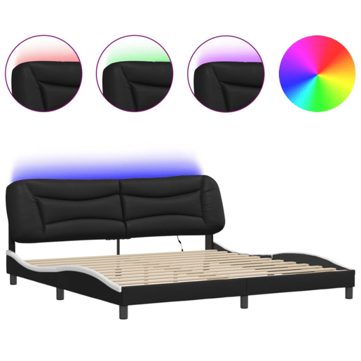 Estrutura de Cama de casal moderno com LED - 200x200 cm pretobranco Estrutura de Cama de casal moderno com LED - 200x200 cm pretobranco