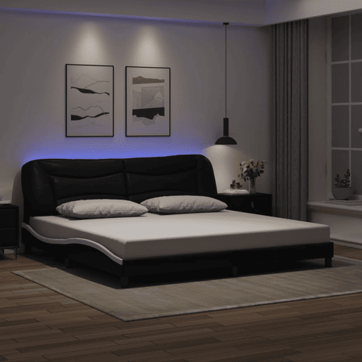 Estrutura de Cama de casal moderno com LED - 200x200 cm pretobranco Estrutura de Cama de casal moderno com LED - 200x200 cm pretobranco
