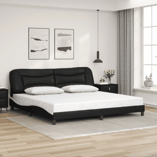 Estrutura de Cama de casal moderno com LED - 200x200 cm pretobranco Estrutura de Cama de casal moderno com LED - 200x200 cm pretobranco