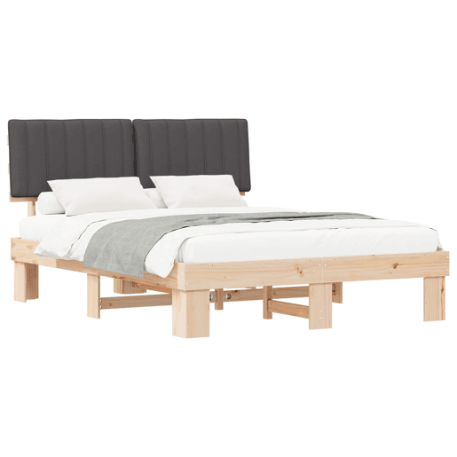 Estrutura de Cama de casal moderno com Cabeceira Estofada Cinza Escuro