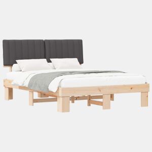 Estrutura de Cama de casal moderno com Cabeceira Estofada Cinza Escuro