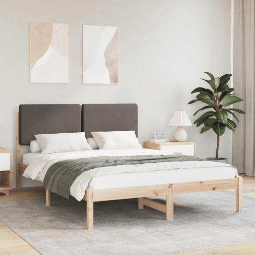 Estrutura de Cama de casal moderno com Cabeceira Estofada Cinzento-acastanhado