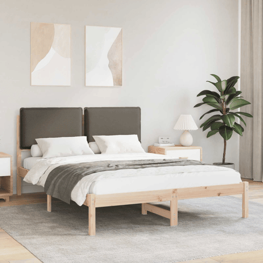 Estrutura de Cama de casal moderno com Cabeceira Estofada Cinzento-acastanhado