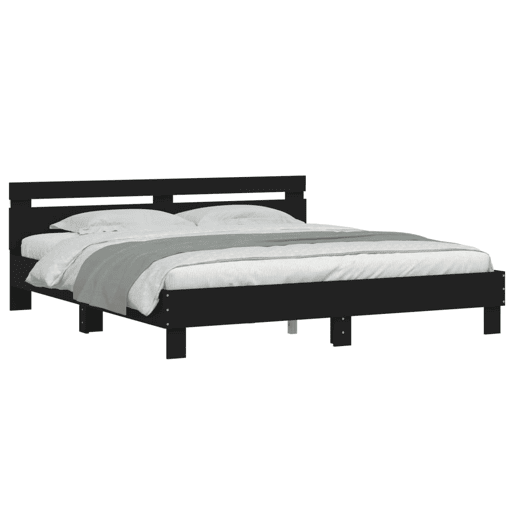 Estrutura de Cama de casal simple com cabeceira e luzes LED 160x200 cm preto
