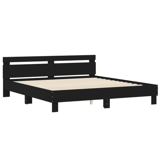Estrutura de Cama de casal simple com cabeceira e luzes LED 160x200 cm preto