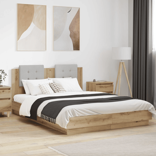 Estrutura de Cama de casal para adultos com Cabeceira Carvalho Artesanal 150 x 200 cm